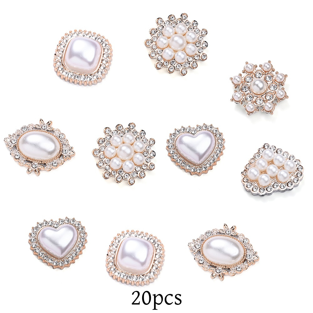 20pcs White Love & Flower Flatback Beads with Rhinestones